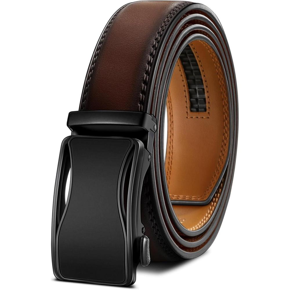 image:imageBULLIANT Mens Ratchet BeltLeather Adjustable Slide Belt For Gift Mens Dress Casual 1 38Size AdjustableDeep Brown8165