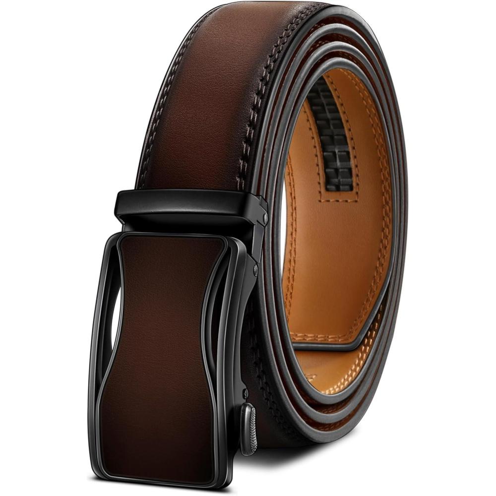 image:imageBULLIANT Mens Ratchet BeltLeather Adjustable Slide Belt For Gift Mens Dress Casual 1 38Size AdjustableDeep Brown8168