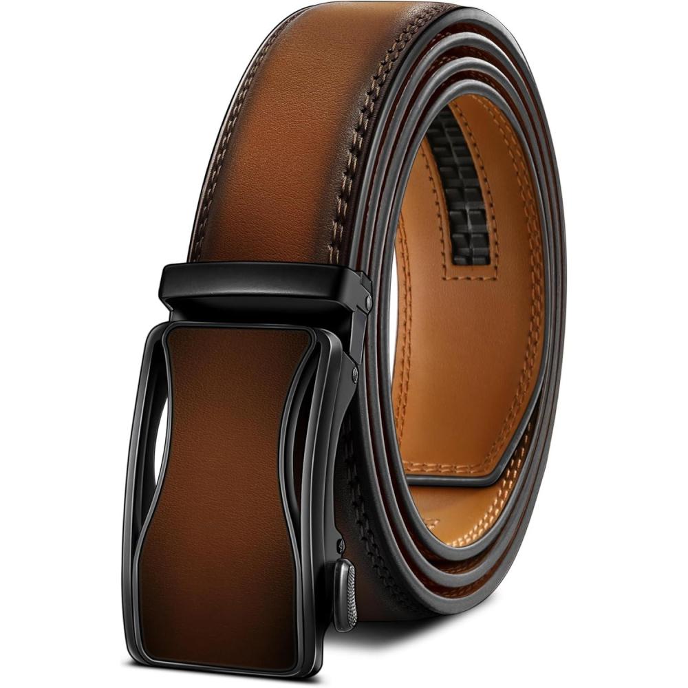 image:imageBULLIANT Mens Ratchet BeltLeather Adjustable Slide Belt For Gift Mens Dress Casual 1 38Size AdjustableLight Brown8169