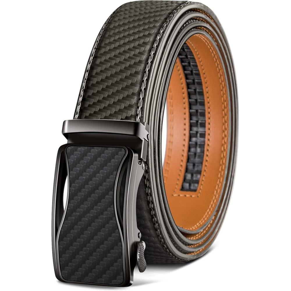 image:imageBULLIANT Mens Ratchet BeltLeather Adjustable Slide Belt For Gift Mens Dress Casual 1 38Size AdjustableSacred Grey2892