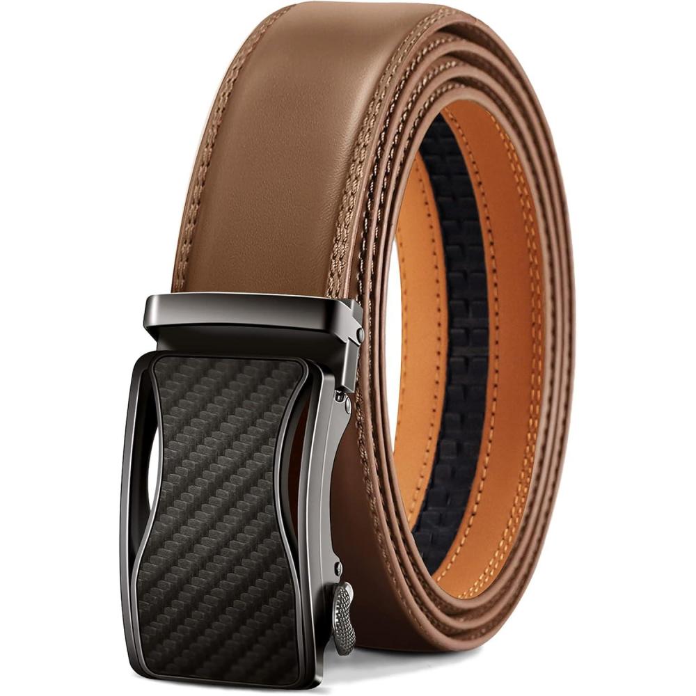 image:imageBULLIANT Mens Ratchet BeltLeather Adjustable Slide Belt For Gift Mens Dress Casual 1 38Size AdjustableTawny2074