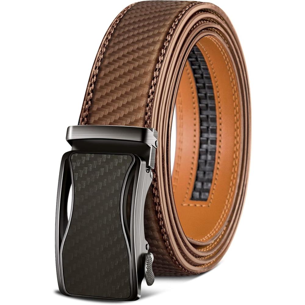 image:imageBULLIANT Mens Ratchet BeltLeather Adjustable Slide Belt For Gift Mens Dress Casual 1 38Size AdjustableTawny2891