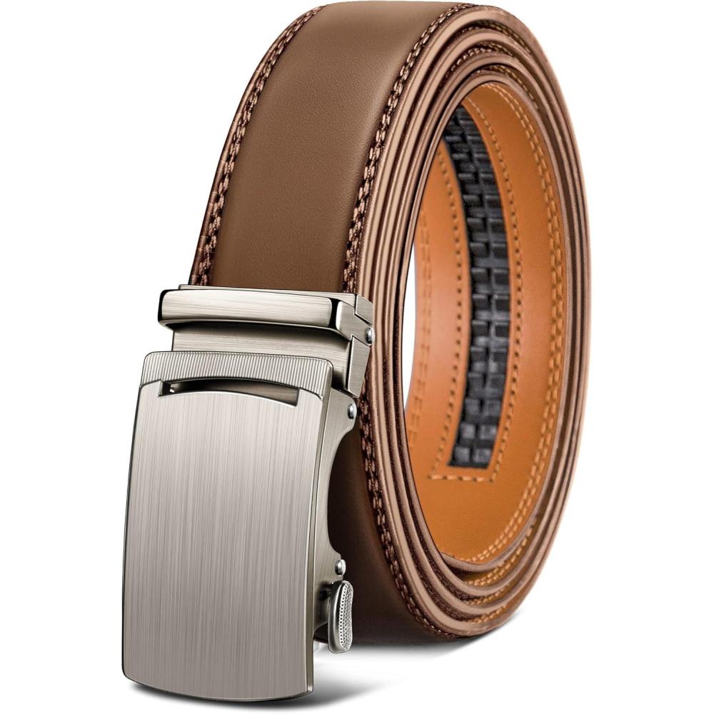 image:imageBULLIANT Mens Ratchet BeltLeather Adjustable Slide Belt For Gift Mens Dress Casual 1 38Size AdjustableTawny2915