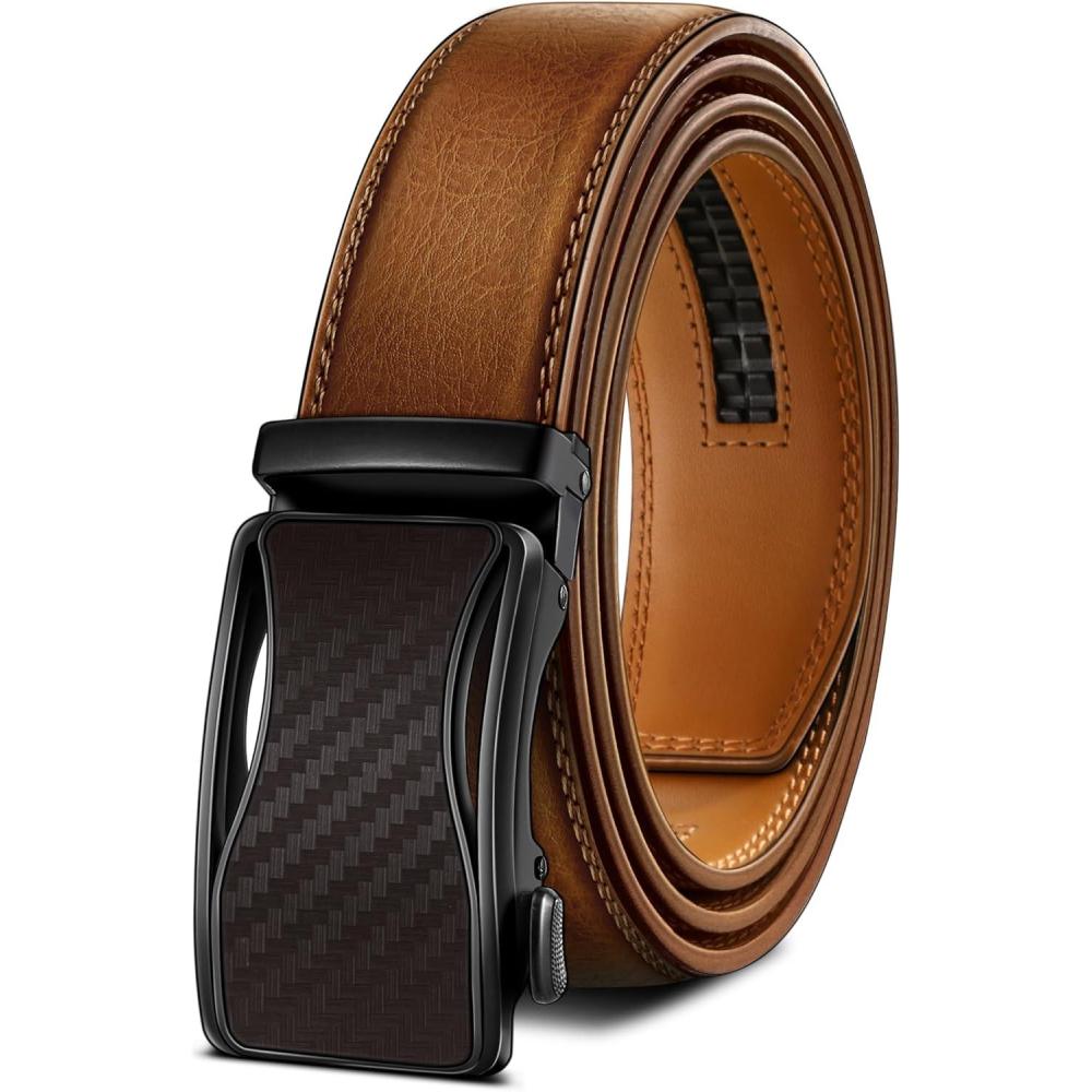 image:imageBULLIANT Mens Ratchet BeltLeather Adjustable Slide Belt For Gift Mens Dress Casual 1 38Size AdjustableTawny7545