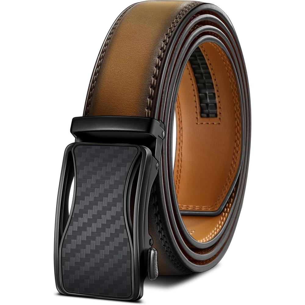 image:imageBULLIANT Mens Ratchet BeltLeather Adjustable Slide Belt For Gift Mens Dress Casual 1 38Size AdjustableTawny8161