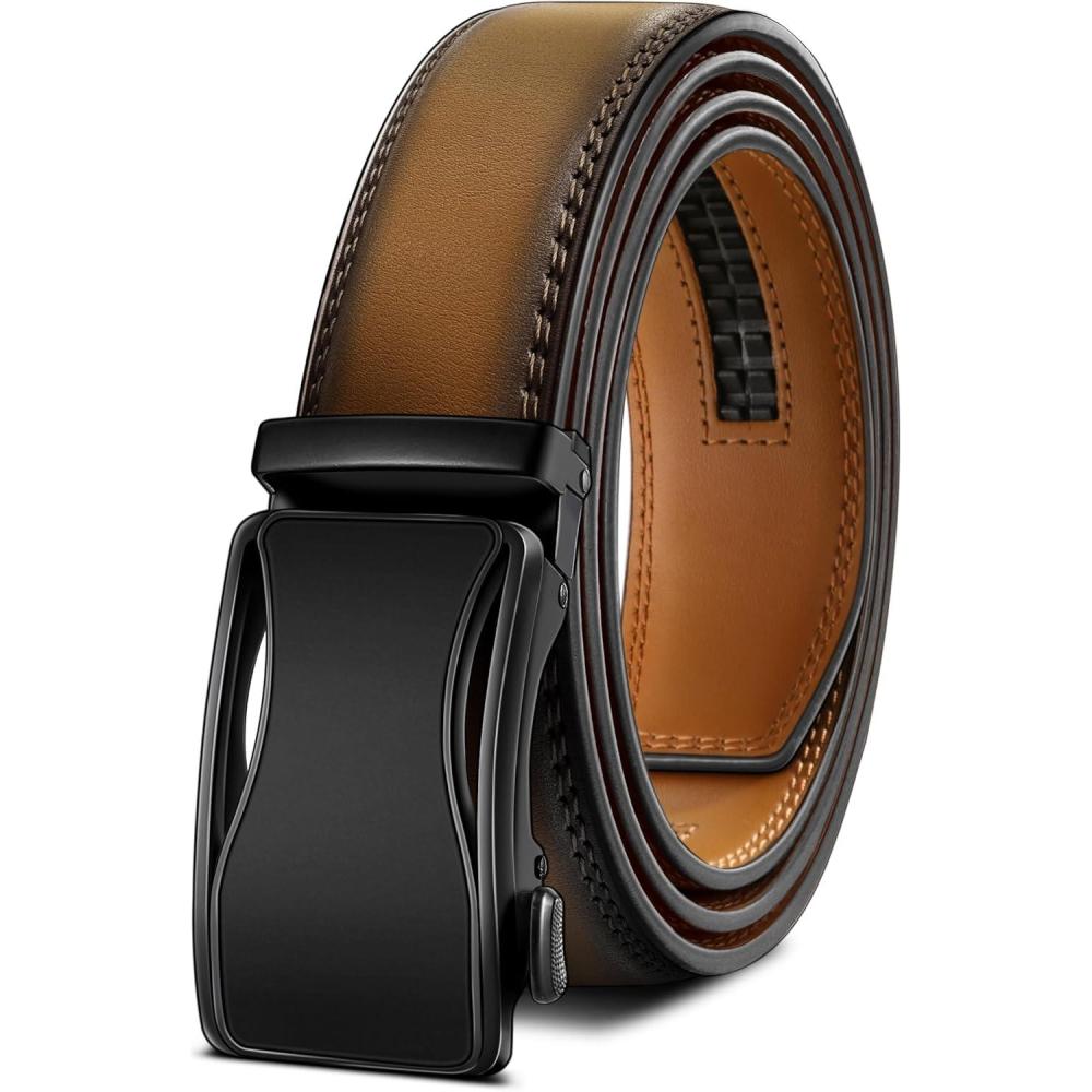 image:imageBULLIANT Mens Ratchet BeltLeather Adjustable Slide Belt For Gift Mens Dress Casual 1 38Size AdjustableTawny8164