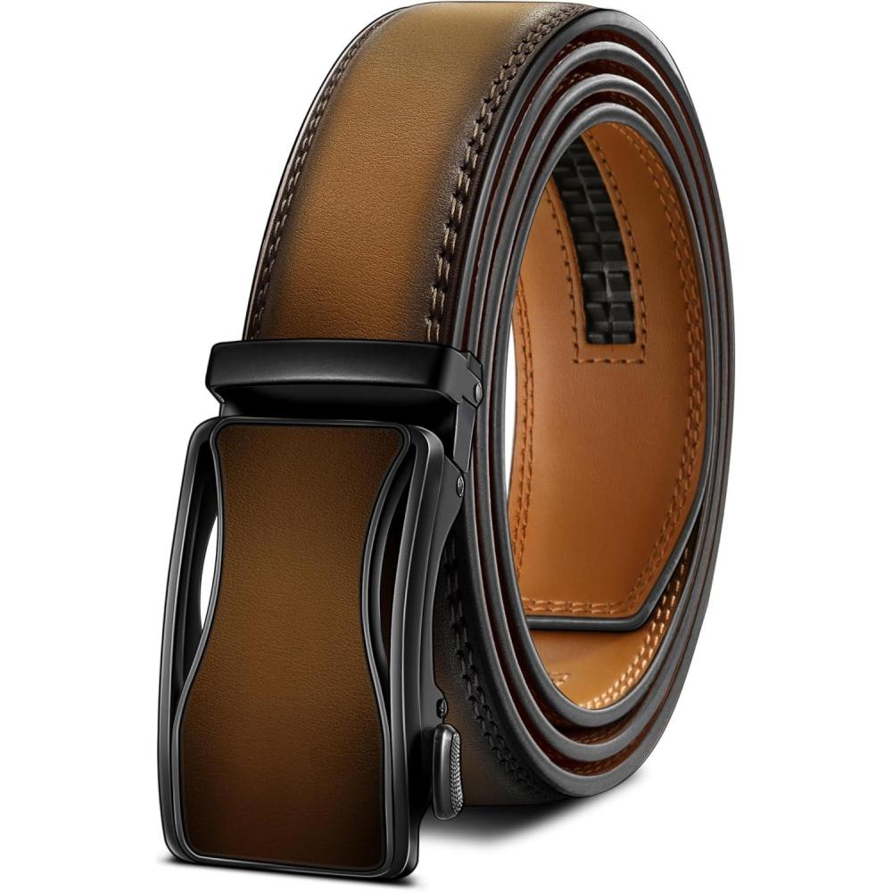 image:imageBULLIANT Mens Ratchet BeltLeather Adjustable Slide Belt For Gift Mens Dress Casual 1 38Size AdjustableTawny8167