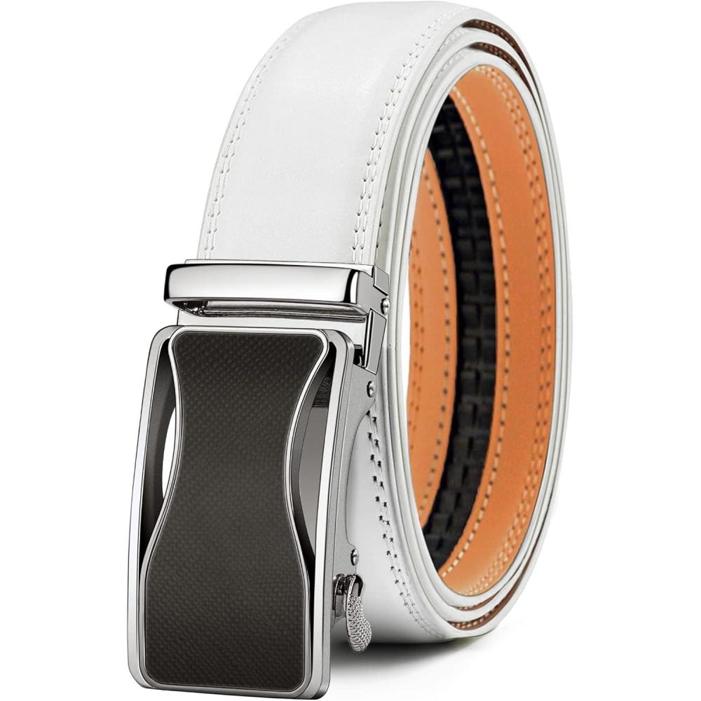 image:imageBULLIANT Mens Ratchet BeltLeather Adjustable Slide Belt For Gift Mens Dress Casual 1 38Size AdjustableWhite2484