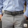 BULLIANT Mens Ratchet Belt,Leather Adjustable Slide Belt For Gift Mens Dress Casual 1 3/8″,Size Adjustable(Dark Gray8166)