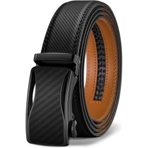 BULLIANT Mens Ratchet Belt,Leather Adjustable Slide Belt For Gift Mens Dress Casual 1 3/8″,Size Adjustable(Black2071)