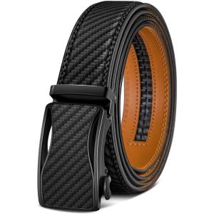 BULLIANT Mens Ratchet Belt,Leather Adjustable Slide Belt For Gift Mens Dress Casual 1 3/8″,Size Adjustable(Black2828)