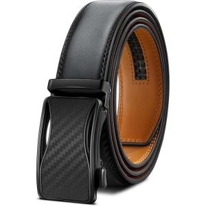 BULLIANT Mens Ratchet Belt,Leather Adjustable Slide Belt For Gift Mens Dress Casual 1 3/8″,Size Adjustable(Dark Gray4798)