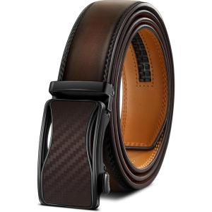 BULLIANT Mens Ratchet Belt,Leather Adjustable Slide Belt For Gift Mens Dress Casual 1 3/8″,Size Adjustable(Deep Brown4799)
