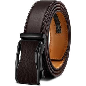 BULLIANT Mens Ratchet Belt,Leather Adjustable Slide Belt For Gift Mens Dress Casual 1 3/8″,Size Adjustable(Deep Brown6686)