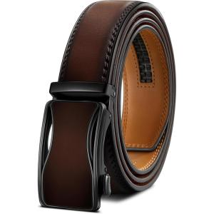 BULLIANT Mens Ratchet Belt,Leather Adjustable Slide Belt For Gift Mens Dress Casual 1 3/8″,Size Adjustable(Deep Brown8168)