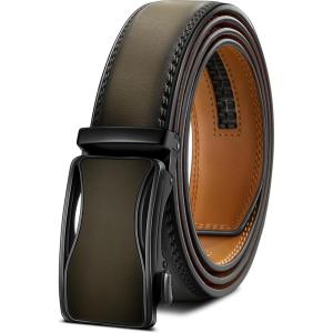 BULLIANT Mens Ratchet Belt,Leather Adjustable Slide Belt For Gift Mens Dress Casual 1 3/8″,Size Adjustable(Elmwood7544)