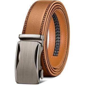 BULLIANT Mens Ratchet Belt,Leather Adjustable Slide Belt For Gift Mens Dress Casual 1 3/8″,Size Adjustable(Orange Brown2914)