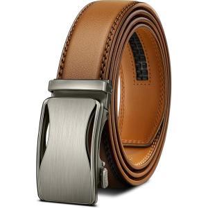 BULLIANT Mens Ratchet Belt,Leather Adjustable Slide Belt For Gift Mens Dress Casual 1 3/8″,Size Adjustable(Orange Brown6687)