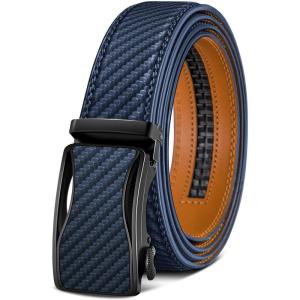 BULLIANT Mens Ratchet Belt,Leather Adjustable Slide Belt For Gift Mens Dress Casual 1 3/8″,Size Adjustable(Purplish Blue2829)