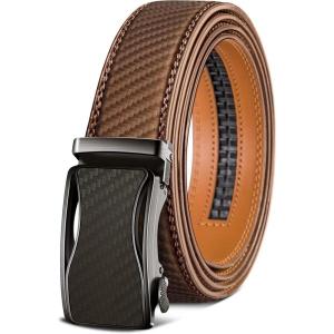 BULLIANT Mens Ratchet Belt,Leather Adjustable Slide Belt For Gift Mens Dress Casual 1 3/8″,Size Adjustable(Tawny2891)