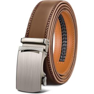 BULLIANT Mens Ratchet Belt,Leather Adjustable Slide Belt For Gift Mens Dress Casual 1 3/8″,Size Adjustable(Tawny2915)