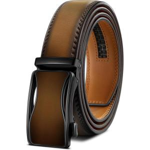 BULLIANT Mens Ratchet Belt,Leather Adjustable Slide Belt For Gift Mens Dress Casual 1 3/8″,Size Adjustable(Tawny8167)