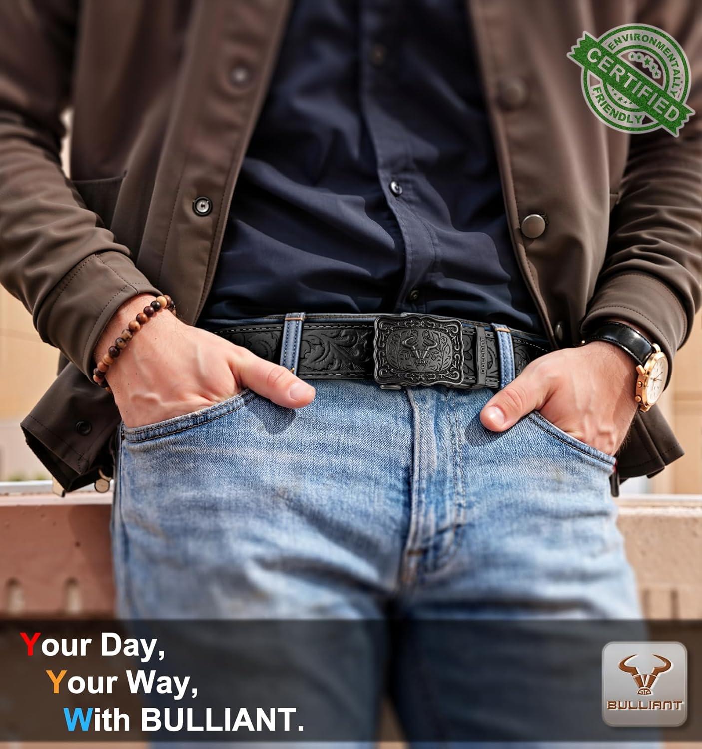 image:imageBULLIANT Men BeltRatchet Western Belt Adjustable for CowBoy Jean Casual Outdoor 1 12Cut For FitBlack8608