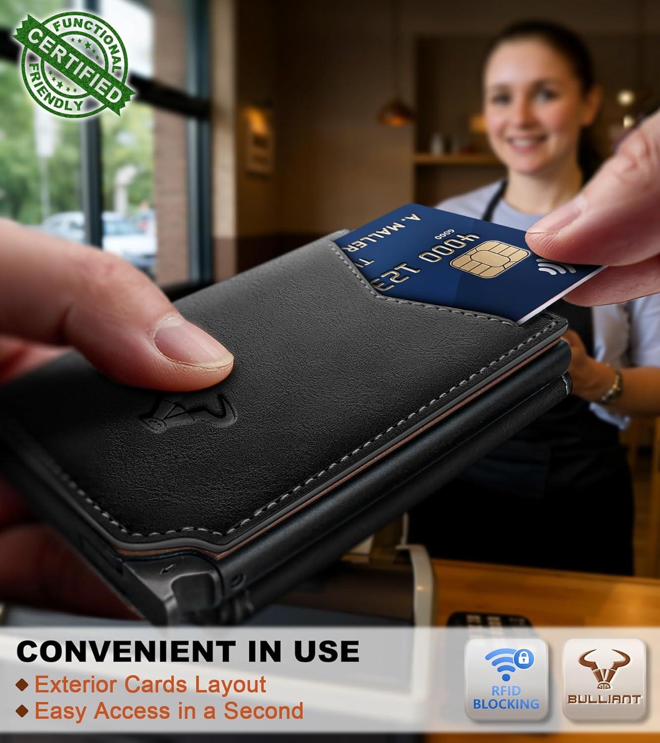 image:imageBULLIANT Men Wallet Leather Wallet Card Holders Money Clip for Men 10CardsMagnetic Flip on Metal CaseBlack8791
