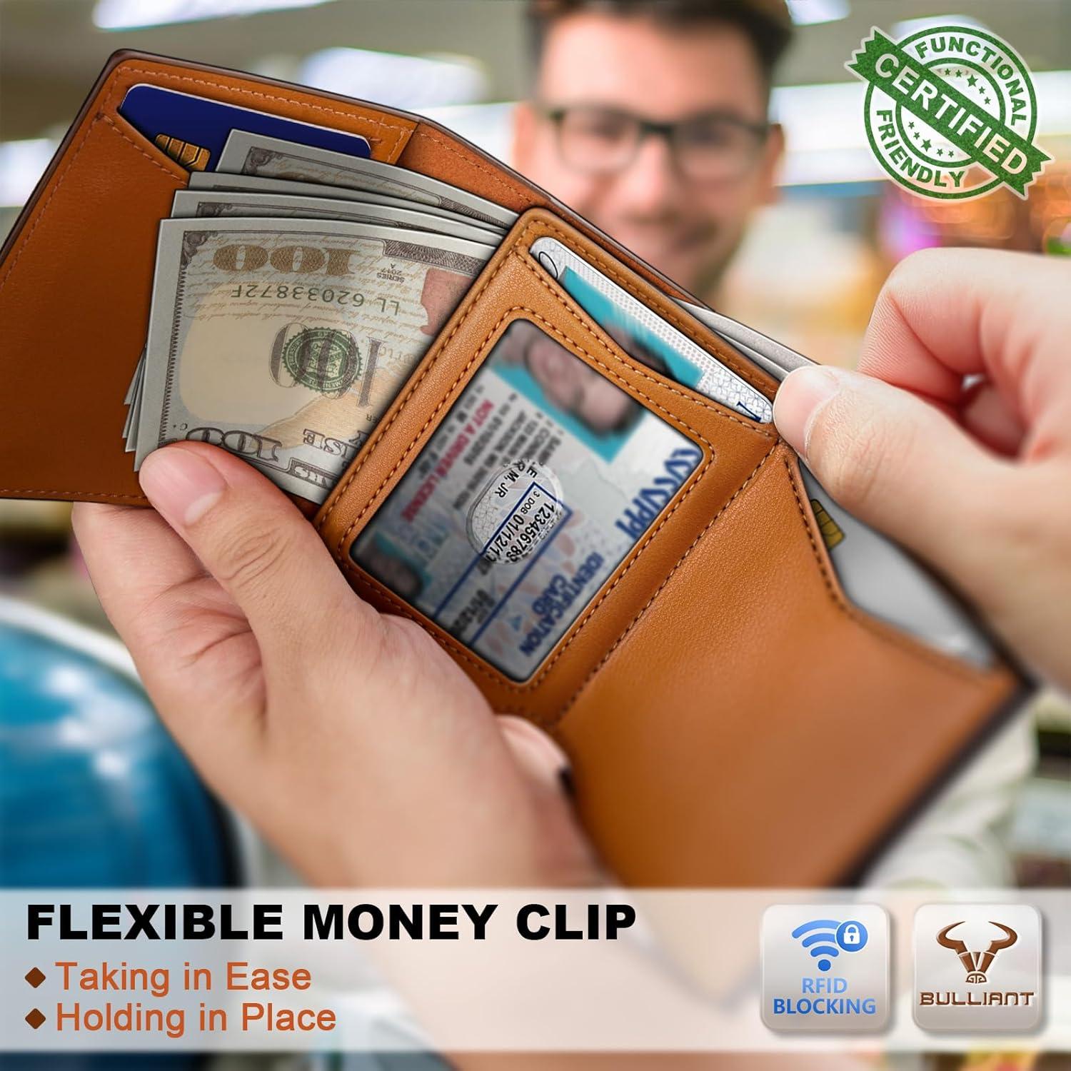 image:imageBULLIANT Men Wallet Leather Wallet Card Holders Money Clip for Men 10CardsMagnetic Flip on Metal CaseCoffee8792