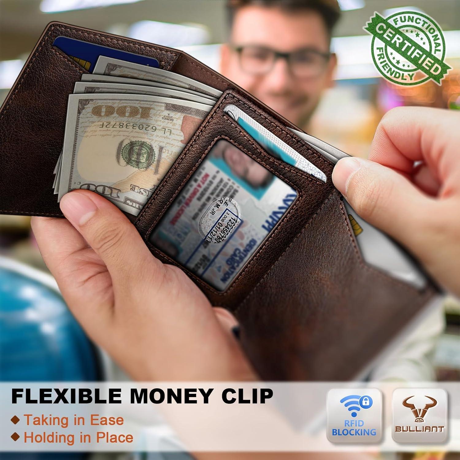 image:imageBULLIANT Men Wallet Leather Wallet Card Holders Money Clip for Men 10CardsMagnetic Flip on Metal CaseForest Brown8789