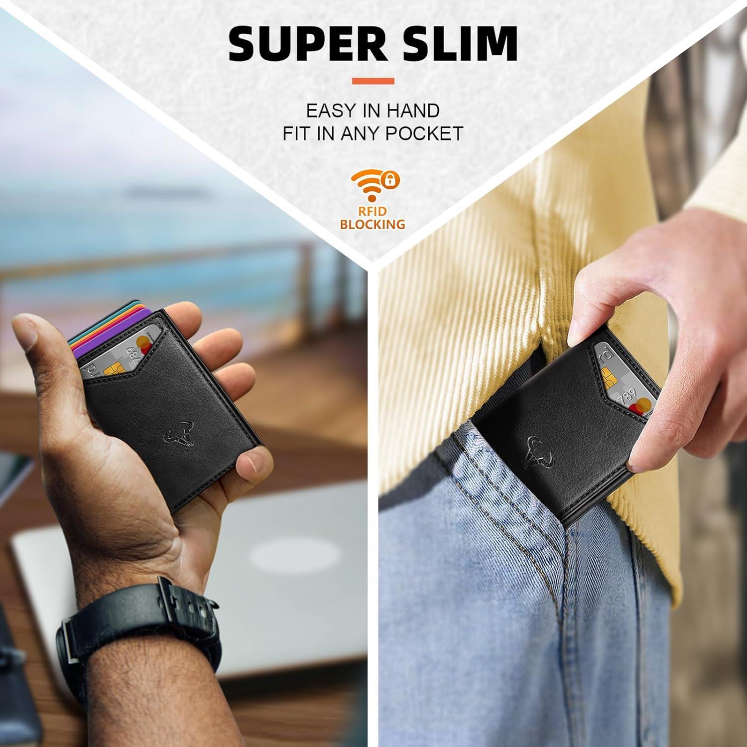 image:imageBULLIANT Men Wallet Slim Front Pocket Leather Wallet Magnetic Closure for Gift MenExpandable for 14CardsBlack4691