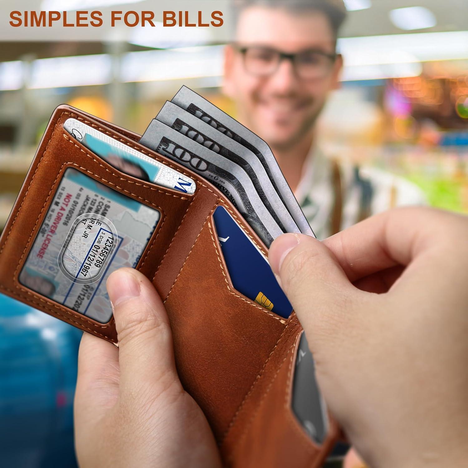 image:imageBULLIANT Men Wallet Slim Front Pocket Leather Wallet Magnetic Closure for Gift MenExpandable for 14CardsBrick Brown4692