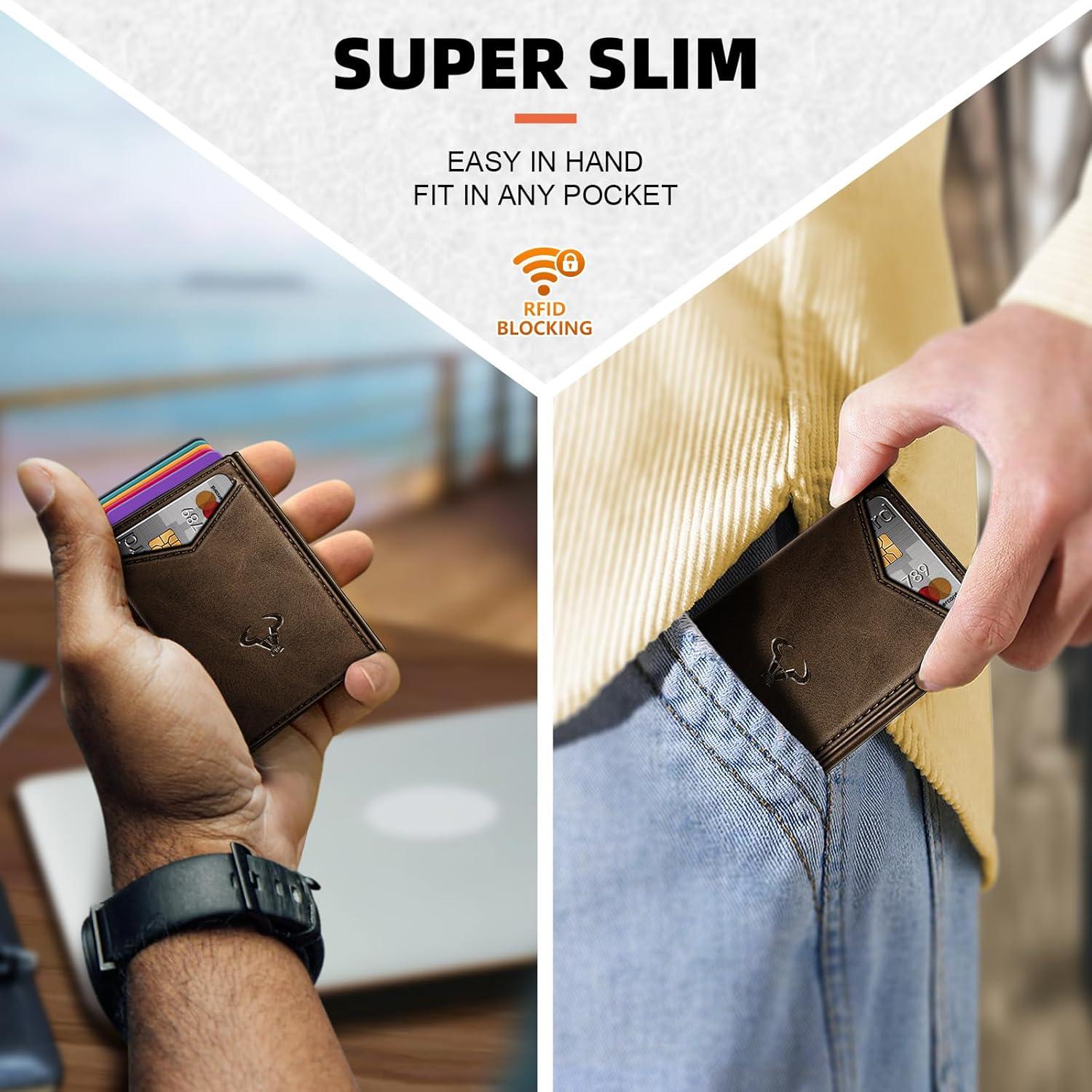 image:imageBULLIANT Men Wallet Slim Front Pocket Leather Wallet Magnetic Closure for Gift MenExpandable for 14CardsCoffee4874