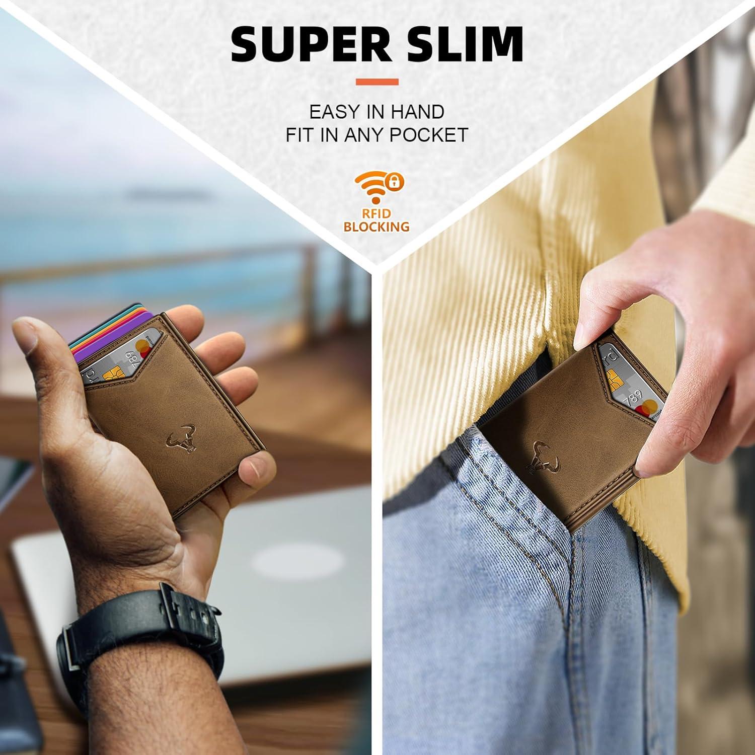 image:imageBULLIANT Men Wallet Slim Front Pocket Leather Wallet Magnetic Closure for Gift MenExpandable for 14CardsTiger Eye4693