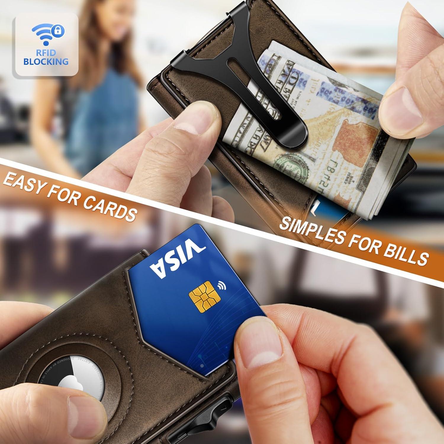 image:imageBULLIANT Money Clip WalletMens Gift Slim Wallet Credit Card Holder AirtagampStandard Use 9CardsMetal Case in Magnetic Flip ShellCoffee