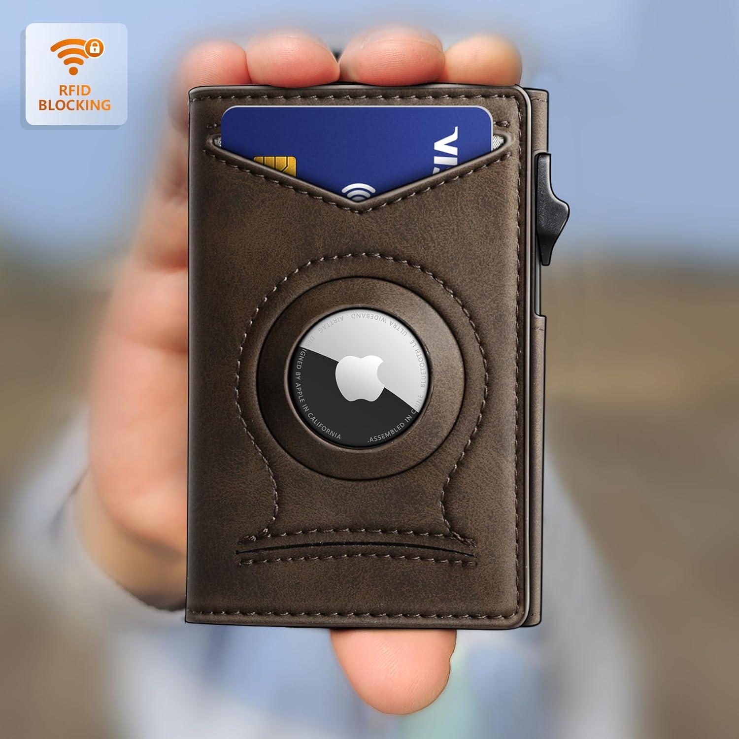 image:imageBULLIANT Money Clip WalletMens Gift Slim Wallet Credit Card Holder AirtagampStandard Use 9CardsMetal Case in Magnetic Flip ShellCoffee