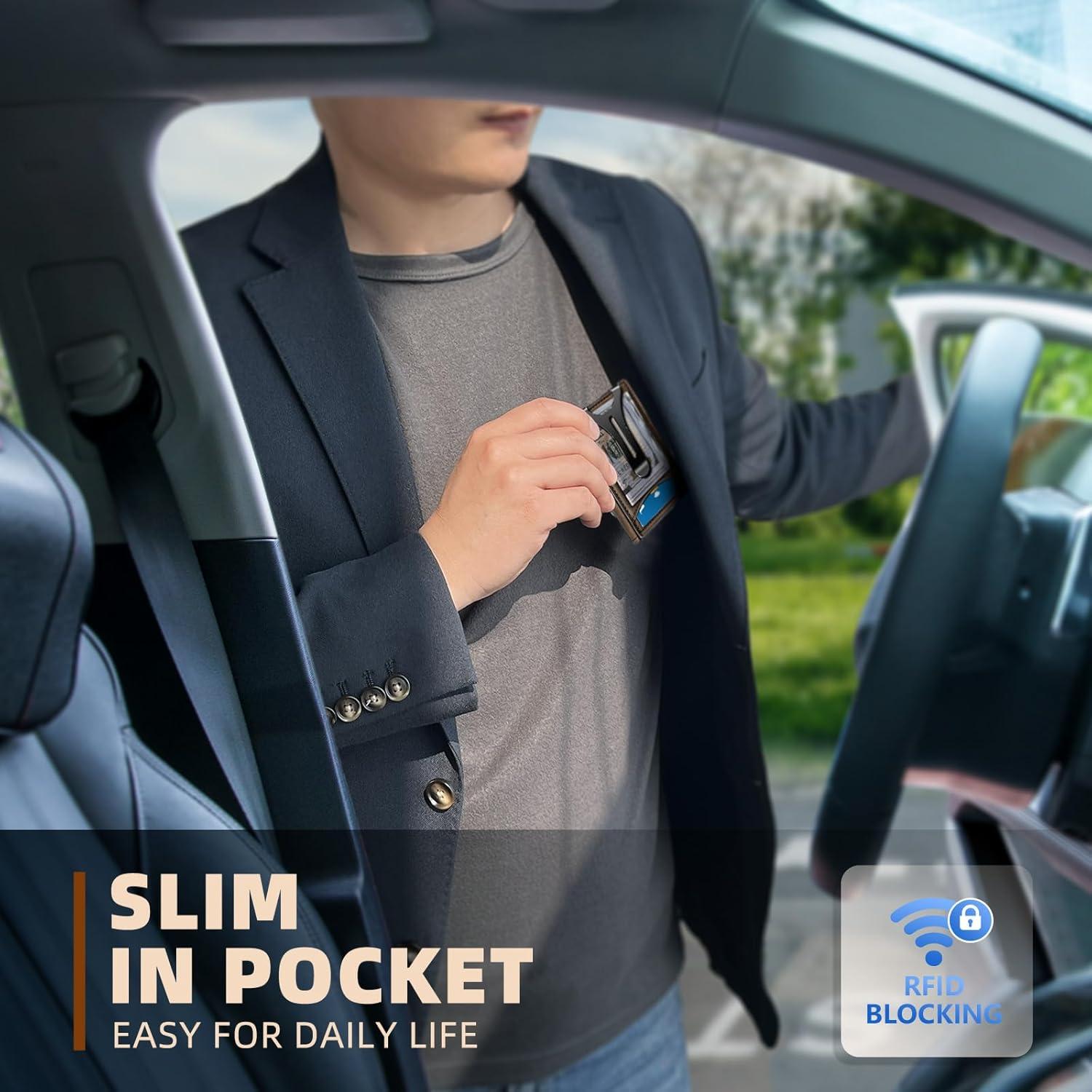 image:imageBULLIANT Money Clip WalletMens Gift Slim Wallet Credit Card Holder AirtagampStandard Use 9CardsMetal Case in Magnetic Flip ShellCoffee