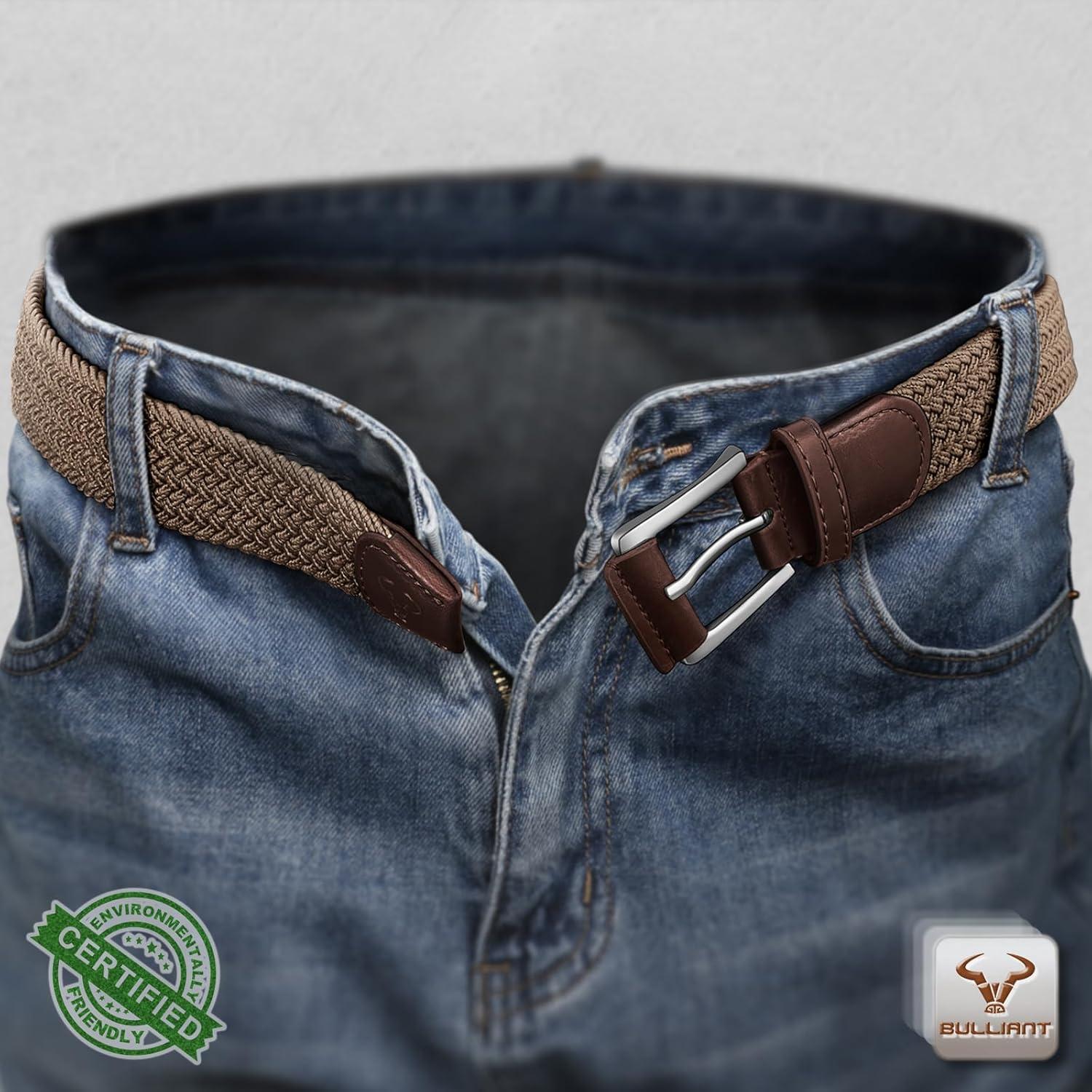 image:imageBULLIANT Stretch Belt MenMens Gift Woven Braided Web Belt 1 38 for Golf Casual Pants Shirts JeansCoffee8333