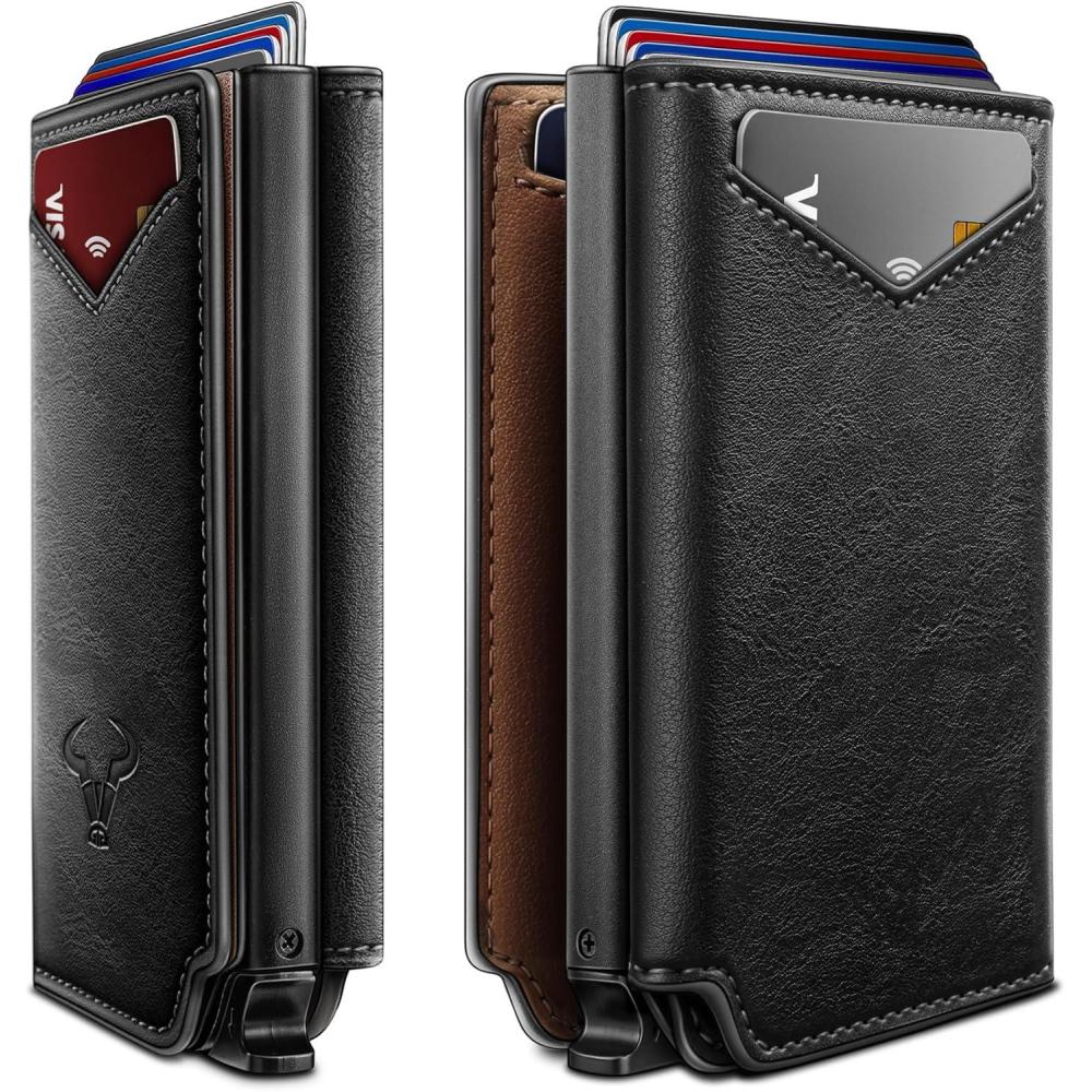 image:imageBULLIANT Men Wallet Leather Wallet Card Holders Money Clip for Men 10CardsMagnetic Flip on Metal CaseBlack8791