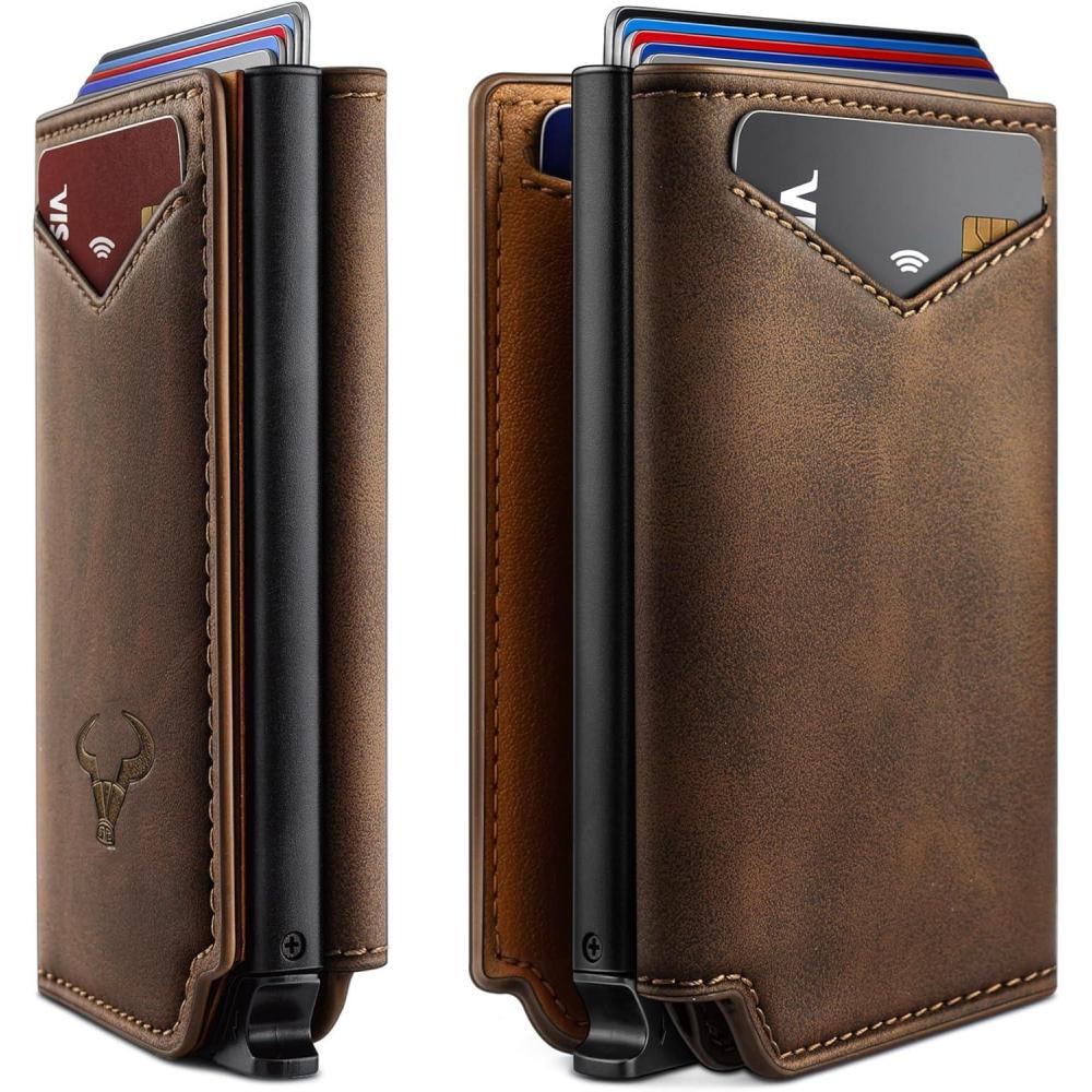 image:imageBULLIANT Men Wallet Leather Wallet Card Holders Money Clip for Men 10CardsMagnetic Flip on Metal CaseCoffee8792