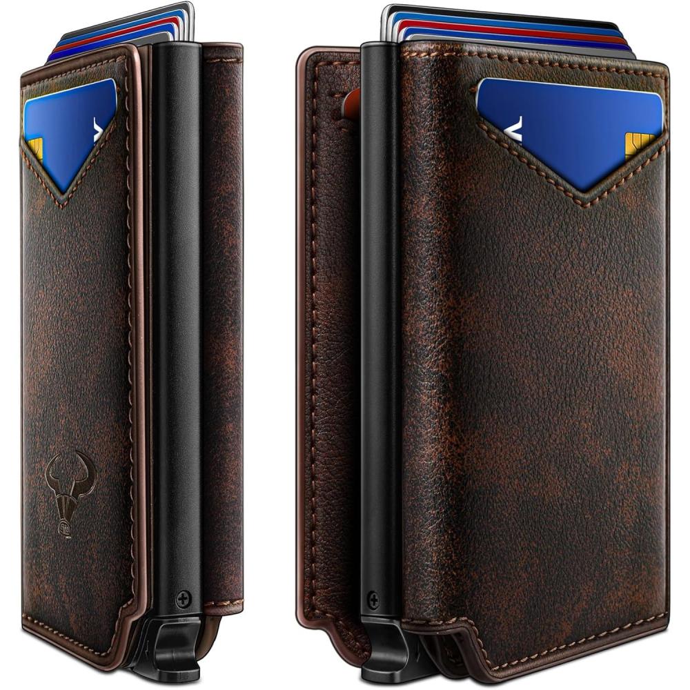 image:imageBULLIANT Men Wallet Leather Wallet Card Holders Money Clip for Men 10CardsMagnetic Flip on Metal CaseForest Brown8789
