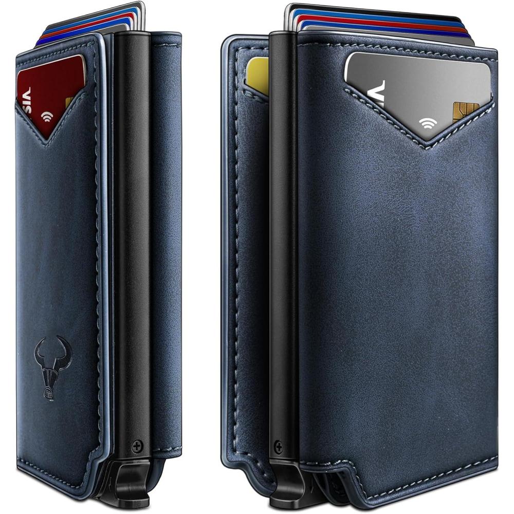image:imageBULLIANT Men Wallet Leather Wallet Card Holders Money Clip for Men 10CardsMagnetic Flip on Metal CasePurplish Blue8790