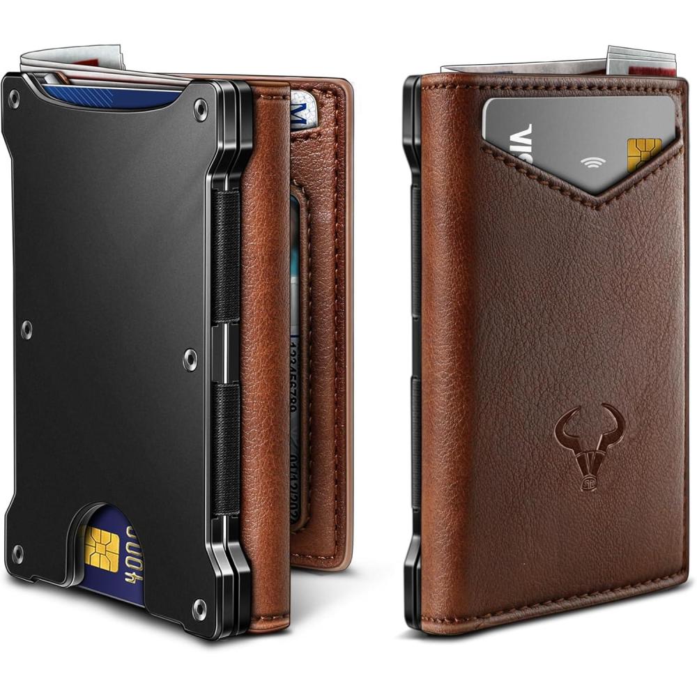 image:imageBULLIANT Men Wallet Slim Front Pocket Leather Wallet Magnetic Closure for Gift MenExpandable for 14CardsBrick Brown4692