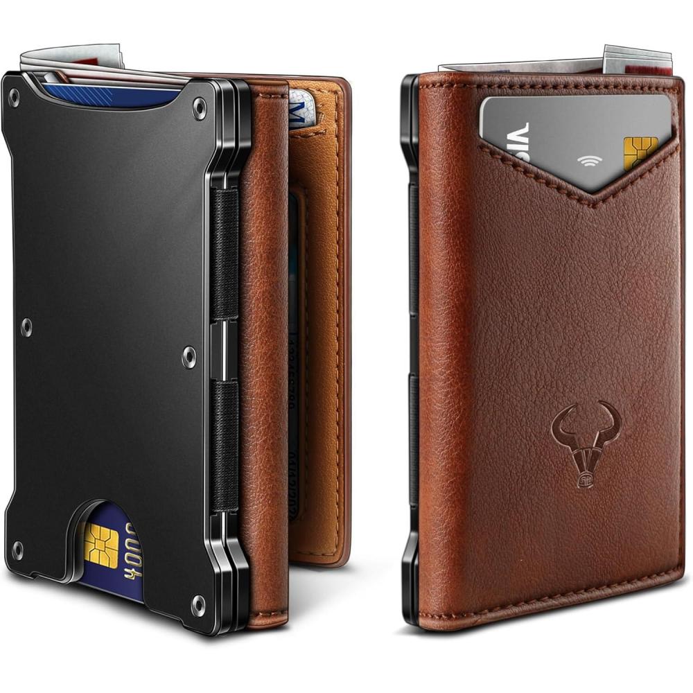 image:imageBULLIANT Men Wallet Slim Front Pocket Leather Wallet Magnetic Closure for Gift MenExpandable for 14CardsBrick Brown4875
