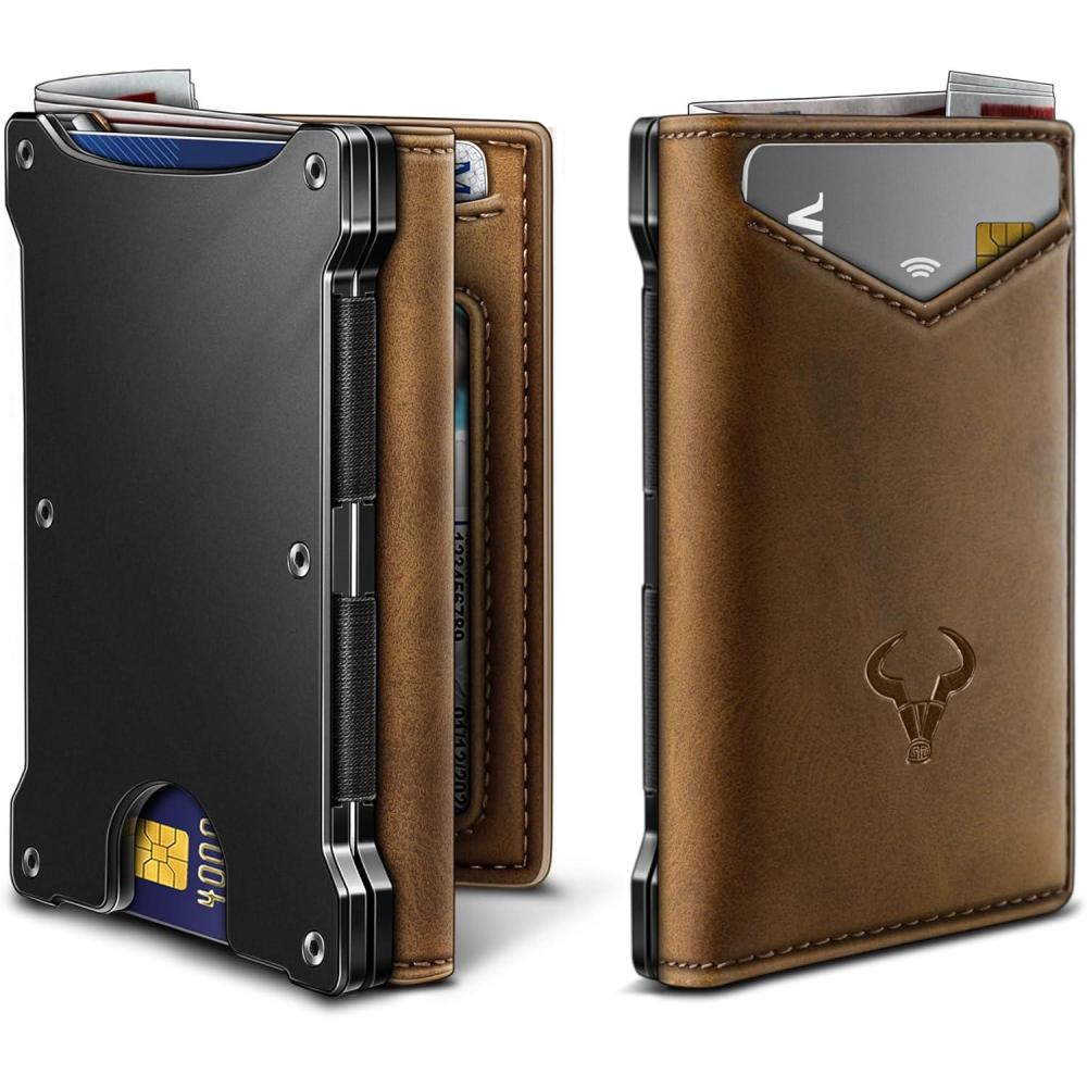 image:imageBULLIANT Men Wallet Slim Front Pocket Leather Wallet Magnetic Closure for Gift MenExpandable for 14CardsTiger Eye4693