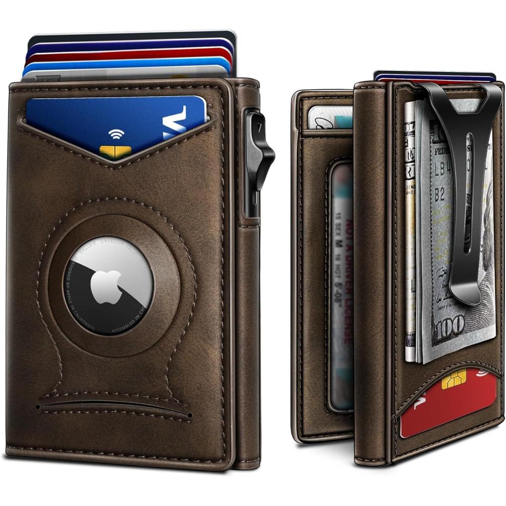 image:imageBULLIANT Money Clip WalletMens Gift Slim Wallet Credit Card Holder AirtagampStandard Use 9CardsMetal Case in Magnetic Flip ShellCoffee