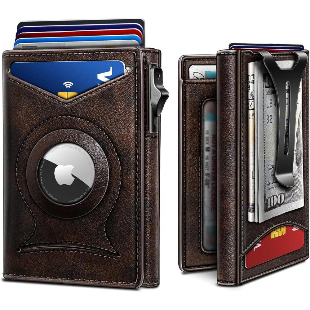image:imageBULLIANT Money Clip WalletMens Gift Slim Wallet Credit Card Holder AirtagampStandard Use 9CardsMetal Case in Magnetic Flip ShellForest Brown