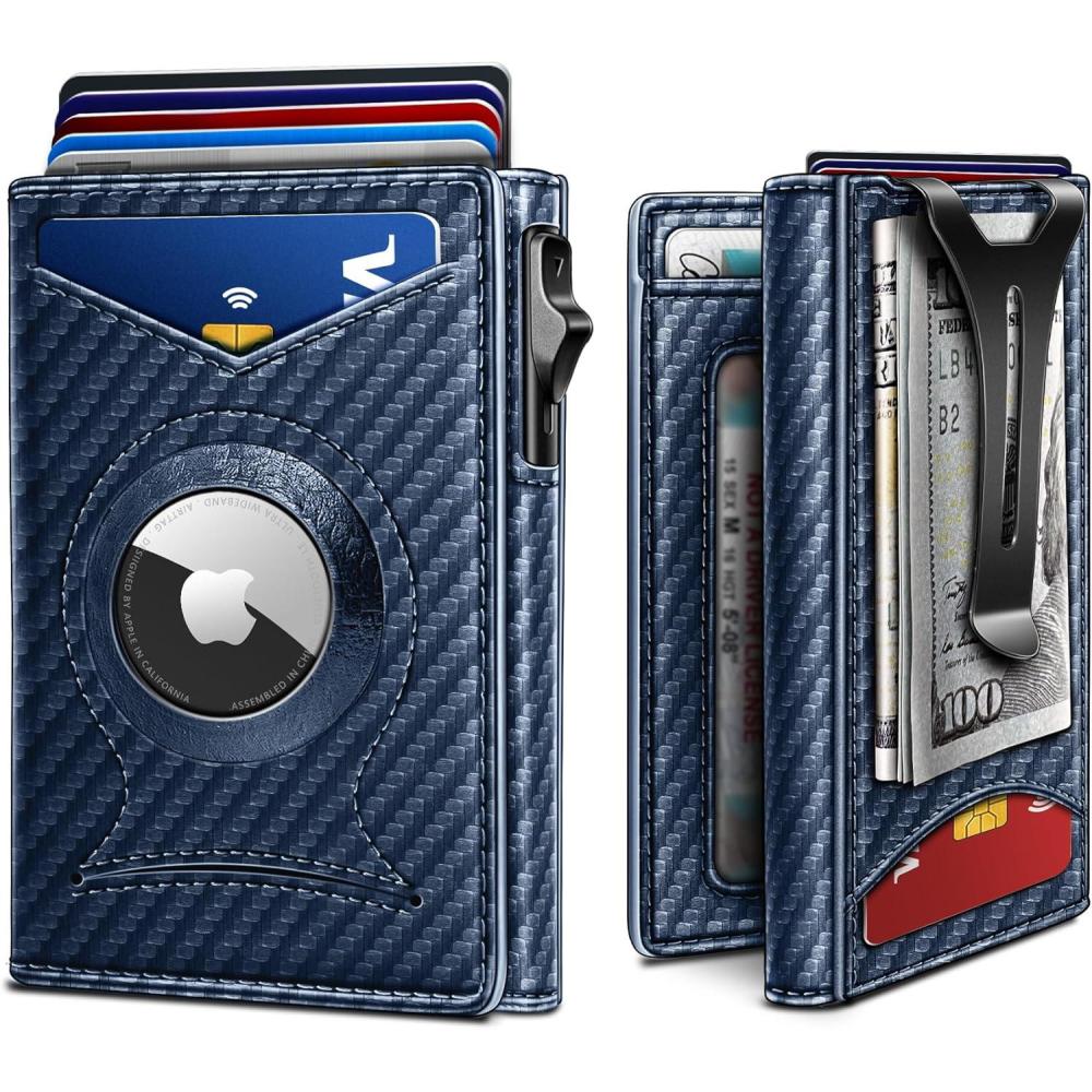 image:imageBULLIANT Money Clip WalletMens Gift Slim Wallet Credit Card Holder AirtagampStandard Use 9CardsMetal Case in Magnetic Flip ShellPurplish Blue