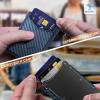 BULLIANT Men Wallet, Slim Front Pocket Leather Wallet Magnetic Closure for Gift Men,Expandable for 14Cards(Purplish Blue4872)