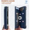 BULLIANT Men Wallet, Slim Front Pocket Leather Wallet Magnetic Closure for Gift Men,Expandable for 14Cards(Purplish Blue4872)